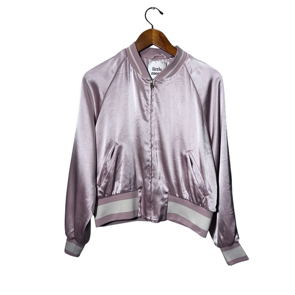 Aritzia Little Moon Pink Satin Bomber Jacket  Size Large - Picture 1 of 12